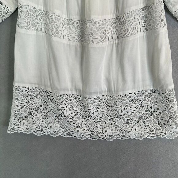 Chicos Blouse Womens Sz Medium White Floral Lace 3/4 Sleeve Round Neck Pullover - Picture 5 of 16